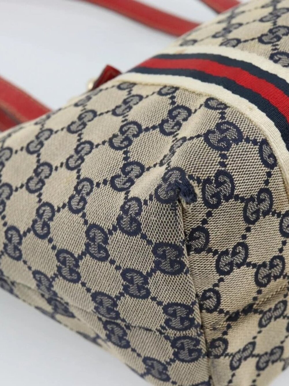 GUCCI GG Canvas Sherry Line Tote Bag Navy Gold 137396 Auth 183069 - Picture 13 of 16